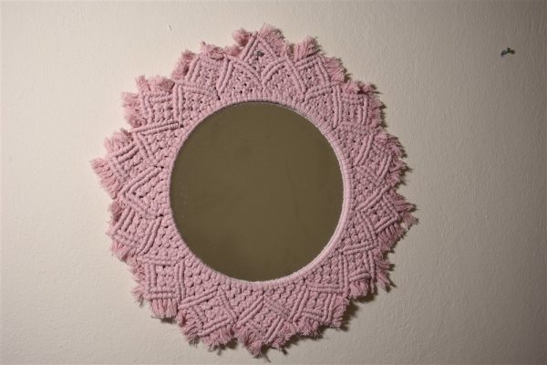 Makrome Örme Pembe Ayna